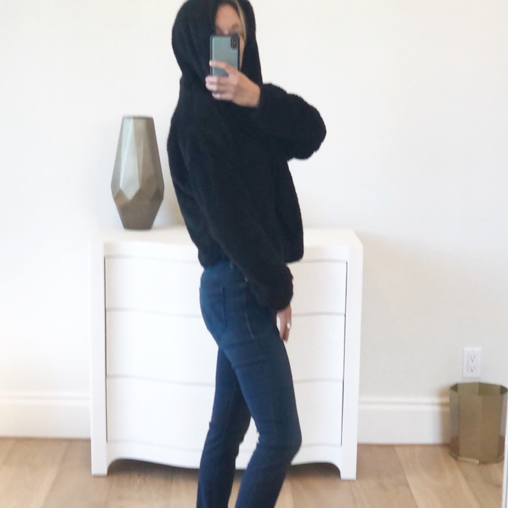LAST 1! Black Faux Fur Hoodie Cardigan - Picture 2 of 8
